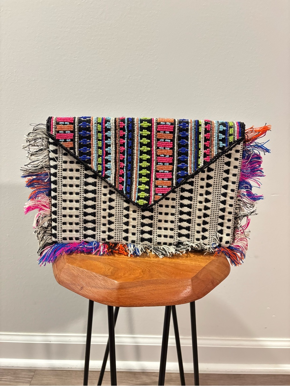 Handwoven Multicolor Fringe Envelope Clutch